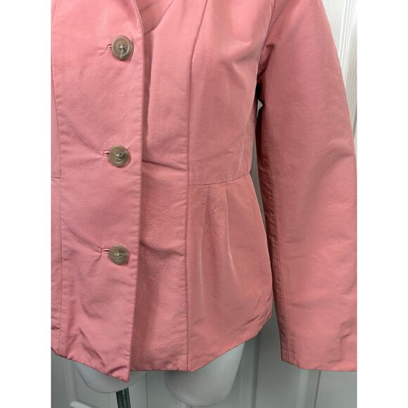 J. Crew Faille Waterproof Peplum Style Women's Rain Coat Pink Button Front Sz 6 - Picture 3 of 9